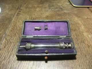 Victorian Leather Boxed Glass Syringe & Needle Hypodermic