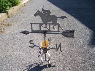 RUNNING HORSE with JOCKEY at FENCE ANTIQUE LIGHTING ROD WEATHER VANE 2 11