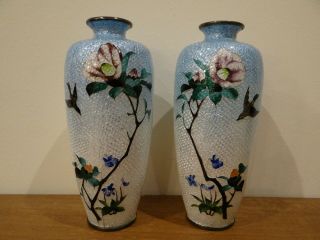 Antique Japanese Ginbari Cloisonne Vases Mirror Image Pair Ota Toshiro Signed