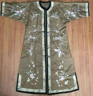 Chinese Antique Silk Embroidered Floral Robe