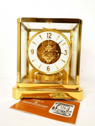 Vtg Jaegar Lecoultre 528 - 8 Atmos Mantel Desk Clock Brass Glass Swiss Watch Nr