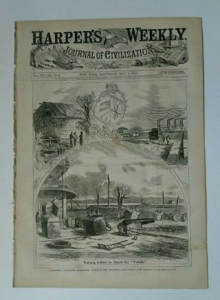 Harper ' s Weekly 5/2/1863 Civil War Abraham Lincoln reviews army Charleston 2
