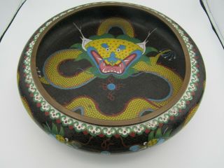 Very Large Antique Chinese Cloisonne Bowl W Yellow Dragon 12 " Diameter 4 " Tall