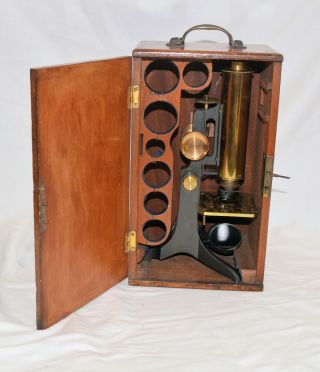 Brass Microscope In Case Dated 1851.