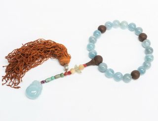 19th Chinese Antique Manchu Style Aquamarine Prayer Beads