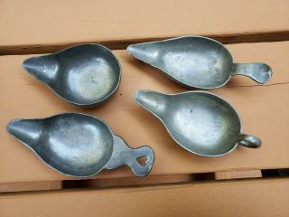 Four Hand - Crafted Antique Pewter Infant Invalid Baby Feeding Nurser Pap Boats