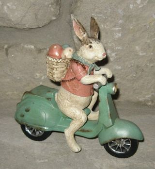 Bunny Rabbit On Scooter W/egg Basket Primitive/french Country/farmhouse Decor