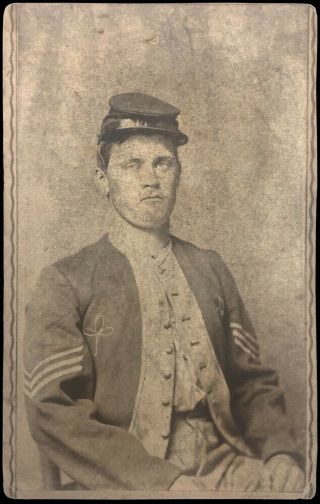 Cdv - Civil War Soldier Sgt Elihu W Holeman " H " Co.  12th Indiana Sergeant