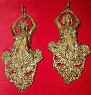 Ant Vtg 2 Victorian Brass Lady Wall Sconces Fixture Decorator Architectural Pc ' s 2