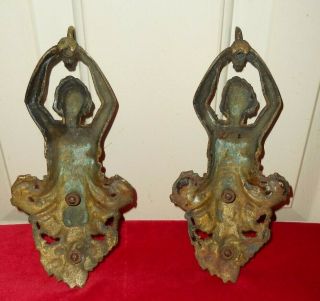 Ant Vtg 2 Victorian Brass Lady Wall Sconces Fixture Decorator Architectural Pc ' s 3