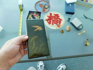 Long Old Vintage Asian Antique Japanese Lacquer Koi Fish Cigarette Case rare 12