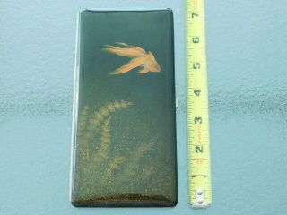 Long Old Vintage Asian Antique Japanese Lacquer Koi Fish Cigarette Case rare 5