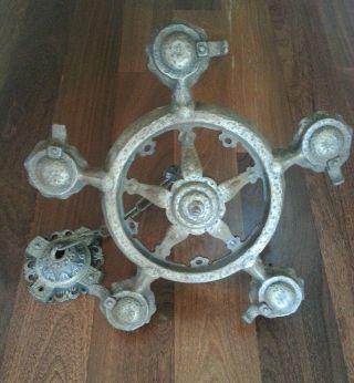 Vintage French Iron Metal Gothic Medieval Spanish Very Old Chandelier
