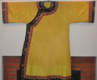 Antique Chinese Qing Dynasty Embroidered Silk Robe