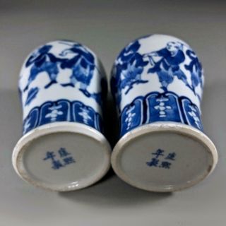 Pair antique Chinese porcelain FIGURAL VASES 19th century Blue & White KANGXI MK 11