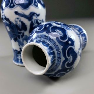 Pair antique Chinese porcelain FIGURAL VASES 19th century Blue & White KANGXI MK 4