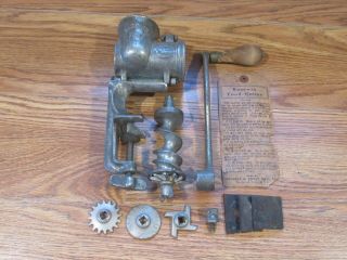 Vintage Russwin No.  1 Meat Grinder Hand Crank Complete With Instructions