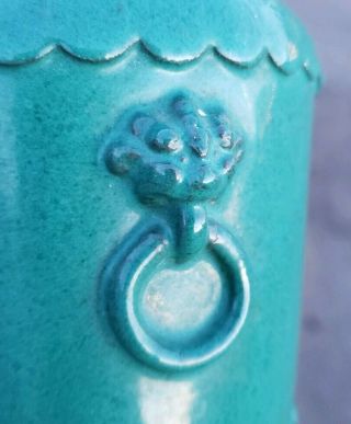 ANTIQUE CHINESE PORCELAIN ROBIN ' S EGG GLAZE VASES LION HANDLES 19TH/20THC 12