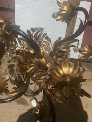 Vintage Petite Gold Gilt Leaf Six Arm Chandelier 8