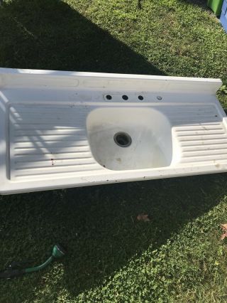 Vintage Antique White Porcelain Enamel Farm House Sink