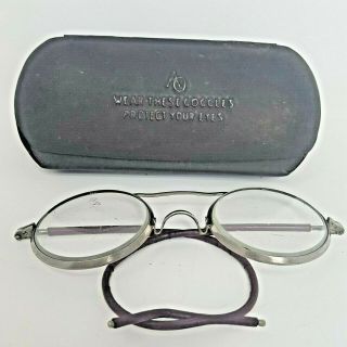 Vintage Wilson Safety Glasses Round Wire Frame W/ Orig Metal Case Steampunk