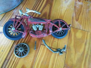 Rare Vintage Hubley Cast Iron Indian Motorcycle No Sidecar 9 