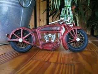 Rare Vintage Hubley Cast Iron Indian Motorcycle No Sidecar 9 