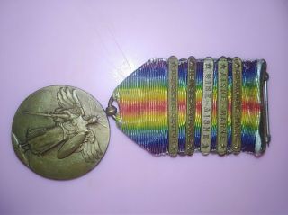 World War I Military Victory Medal With Ribbon With 5 Bars