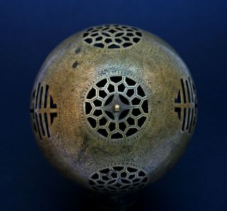 ANTIQUE CHINESE BRONZE INCENSE BURNER GIMBALED SPHERE BALL SPHERICAL QING 10