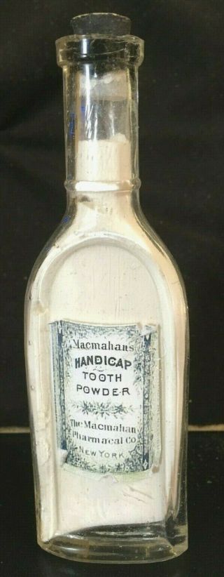 Antique Dental Tooth Powder Bottle: Unique Shape,  Macmahan 