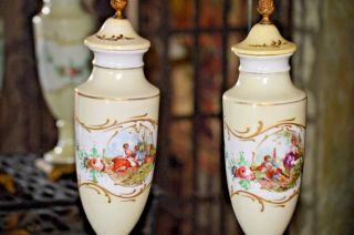 Gorgeous Pair Antique Sevres French Porcelain Bronze Handed Painted Urns Vases