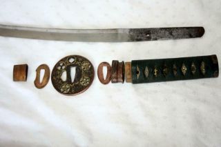 Japanese Edo Kamakura Wakizashi Sword 18 " Blade Signed Tang Wooden Scabbard