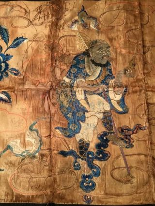 RARE ANTIQUE 18th/ 19th c CHINESE QI ' ING EMBROIDERED PANEL EMBROIDERY IMMORTAL 8