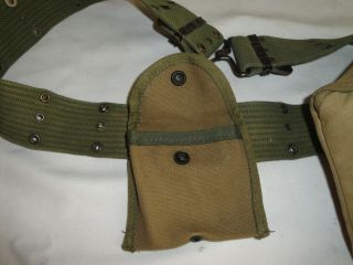 WWII US ARMY,  MARINE CORPS WEB BELT,  CANTEEN,  CUP,  HOLDER,  FLASHLIGHT,  POUCH 3