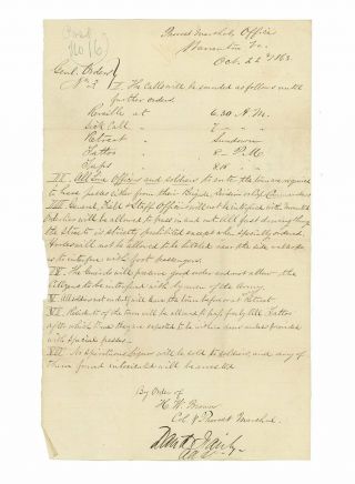 1863 Civil War Order - Provost Marshal Rules For Warrenton,  Va - 3rd Jersey