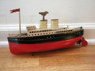 Vintage Wind Up Tin Toy Boat Ocean Liner Ship Germany