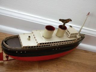 Vintage Wind Up Tin Toy Boat Ocean Liner Ship Germany 3