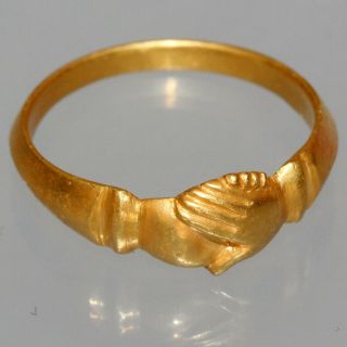 VERY RARE Authentic Roman GOLD Ring - Clasped Hands Ring CA 300 - 400 AD 2