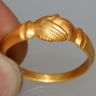 VERY RARE Authentic Roman GOLD Ring - Clasped Hands Ring CA 300 - 400 AD 6