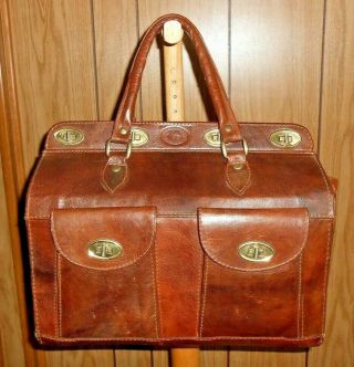 Vtg.  Vrai Cuir Mellal Lotfi Antique Cognac Cowhide Leather Doctors / Medical Bag
