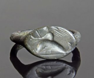 Greek Silver Ring With Dolphin 4th - 3rd Century Bc.