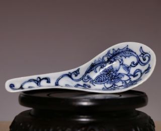 Three Unique China Early Qing Dynasty KangXi Old Blue and white small Spoon HX96 9
