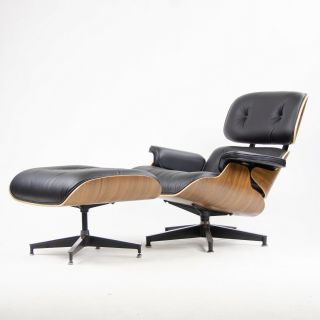 2018 Herman Miller Eames Lounge Chair & Ottoman Walnut 670 671 Black Leather
