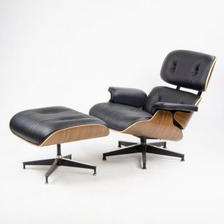 2018 Herman Miller Eames Lounge Chair & Ottoman Walnut 670 671 Black Leather 2