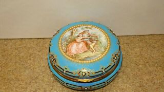 19c Great Big French Enamel Box Watteau Lovers Limoges Jewels Sevres Style Tahan