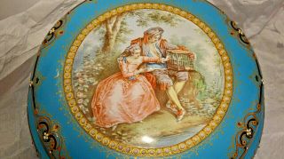 19C GREAT BIG French Enamel Box Watteau Lovers Limoges Jewels Sevres Style Tahan 3