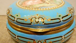 19C GREAT BIG French Enamel Box Watteau Lovers Limoges Jewels Sevres Style Tahan 5