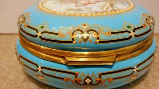 19C GREAT BIG French Enamel Box Watteau Lovers Limoges Jewels Sevres Style Tahan 9