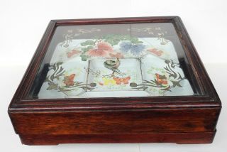Antique Chinese Porcelain Divided Compartment Dishes In Wood Box On Lazy Susan
