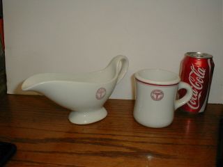 Vintage Us Army Medical Dept.  Coffee Cup And Gravy Boat.  World War 2.